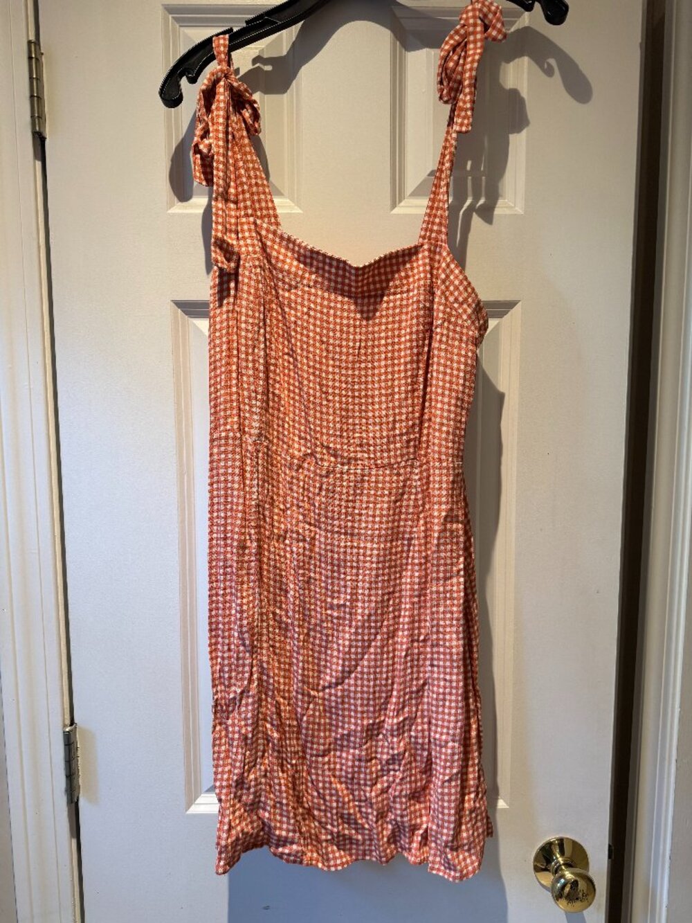 Sage the Label Terracotta Gingham Tie Shoulder Midi Shift Dress Size M EUC